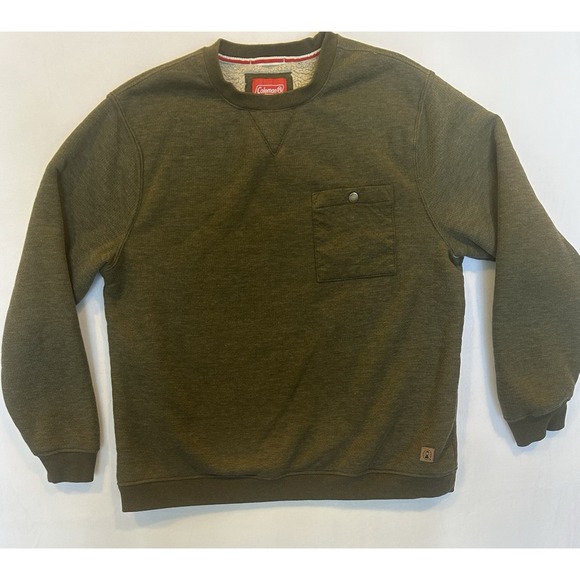 Coleman Fleece Lined Sweatshirt Mens XL Olive Green Pullover Long Sleeve‎ Pocket - Picture 1 of 7
